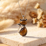 Pendentif Chat en Pierre Naturelle - Oeil de Tigre - L'Arbre des Chakras