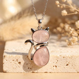 Pendentif Chat en Pierre Naturelle - Quartz Rose - L'Arbre des Chakras