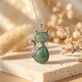 Pendentif Chat en Pierre Naturelle - Aventurine Verte - L'Arbre des Chakras