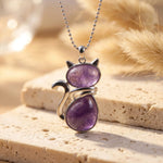 Pendentif Chat en Pierre Naturelle - Améthyste - L'Arbre des Chakras