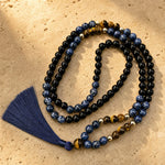 Collier Mala en Sodalite, Œil de Tigre & Onyx Noir - - L'Arbre des Chakras