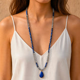 Collier Mala "Ancrage Céleste" en Lapis Lazuli & Labradorite - - L'Arbre des Chakras