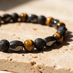 Bracelet Triple Protection en Pierre de Lave, Oeil de Tigre & Hématite - - L'Arbre des Chakras