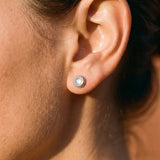 Boucles d'Oreilles Bouton en Labradorite Blanche - - L'Arbre des Chakras