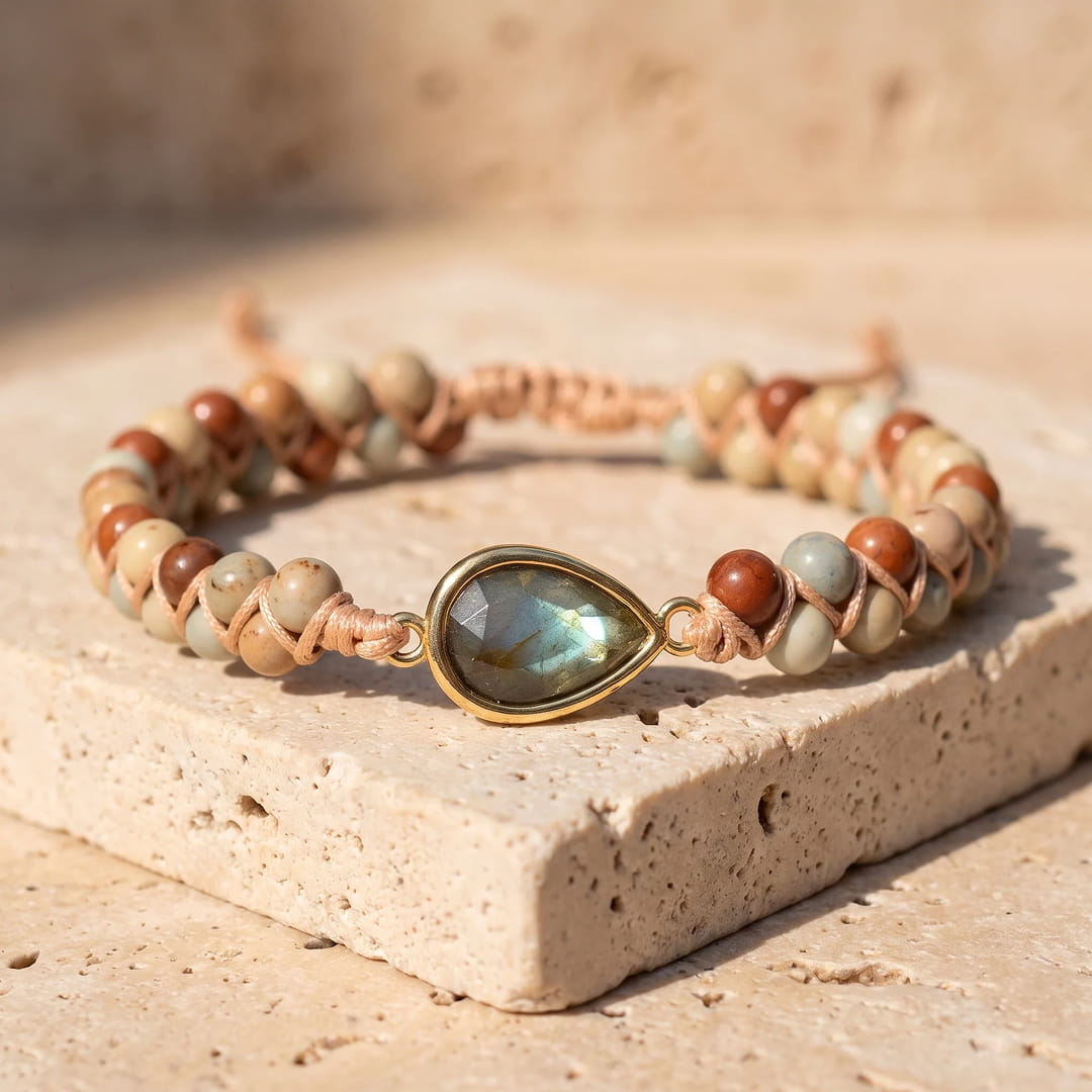 Bracelet Tressé "Audace" en Jaspe & Labradorite - - L'Arbre des Chakras