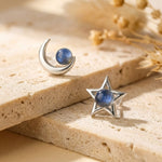 Boucles d'Oreilles "Lune Étoile" en Labradorite & Métal Argenté