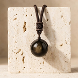 Pendentif "Sphère" en Obsidienne Dorée