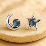 Boucles d'Oreilles "Lune Étoile" en Labradorite & Argent - - L'Arbre des Chakras