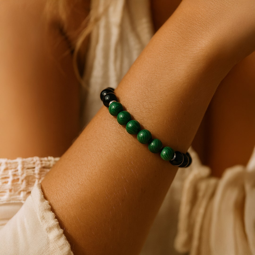 Bracelet "Équilibre Énergétique" en Malachite & Tourmaline Noire - - L'Arbre des Chakras