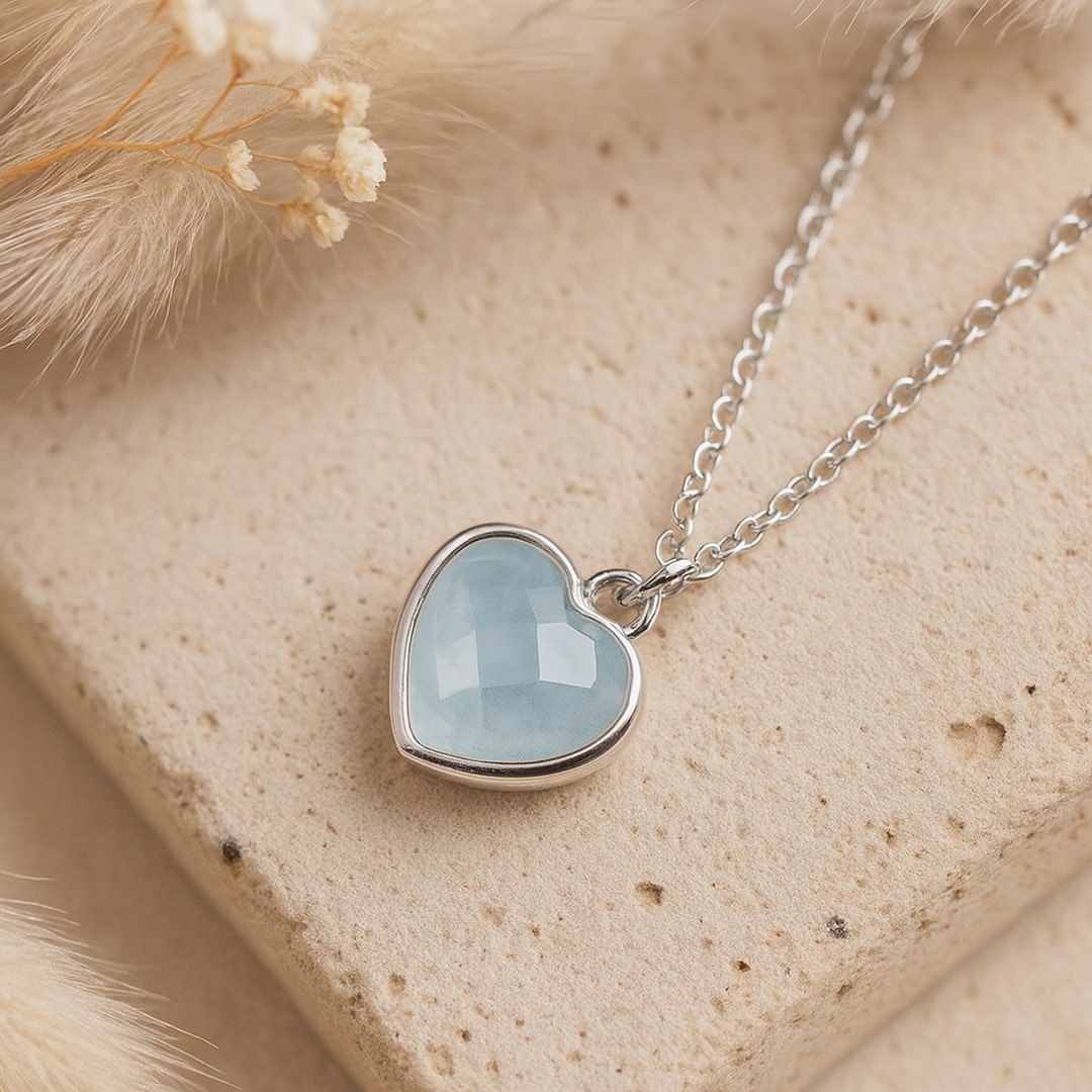 Pendentif Coeur en Aigue-Marine - - L'Arbre des Chakras