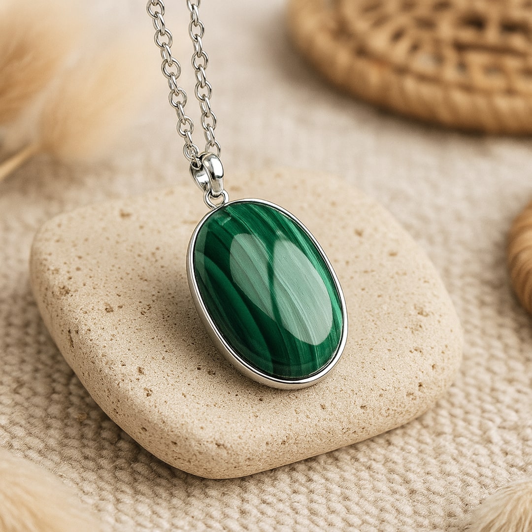 Pendentif "Guérison" en Malachite & Argent - - L'Arbre des Chakras