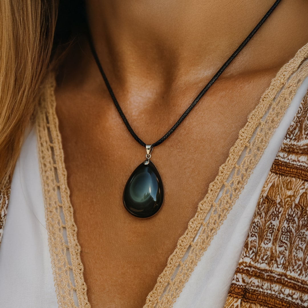 Pendentif en Obsidienne Oeil Céleste - - L'Arbre des Chakras