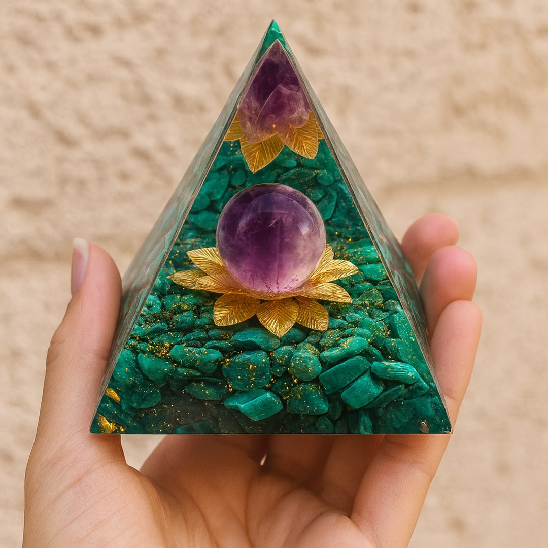 Orgonite "Énergie Bienfaitrice" en Malachite et Améthyste - - L'Arbre des Chakras