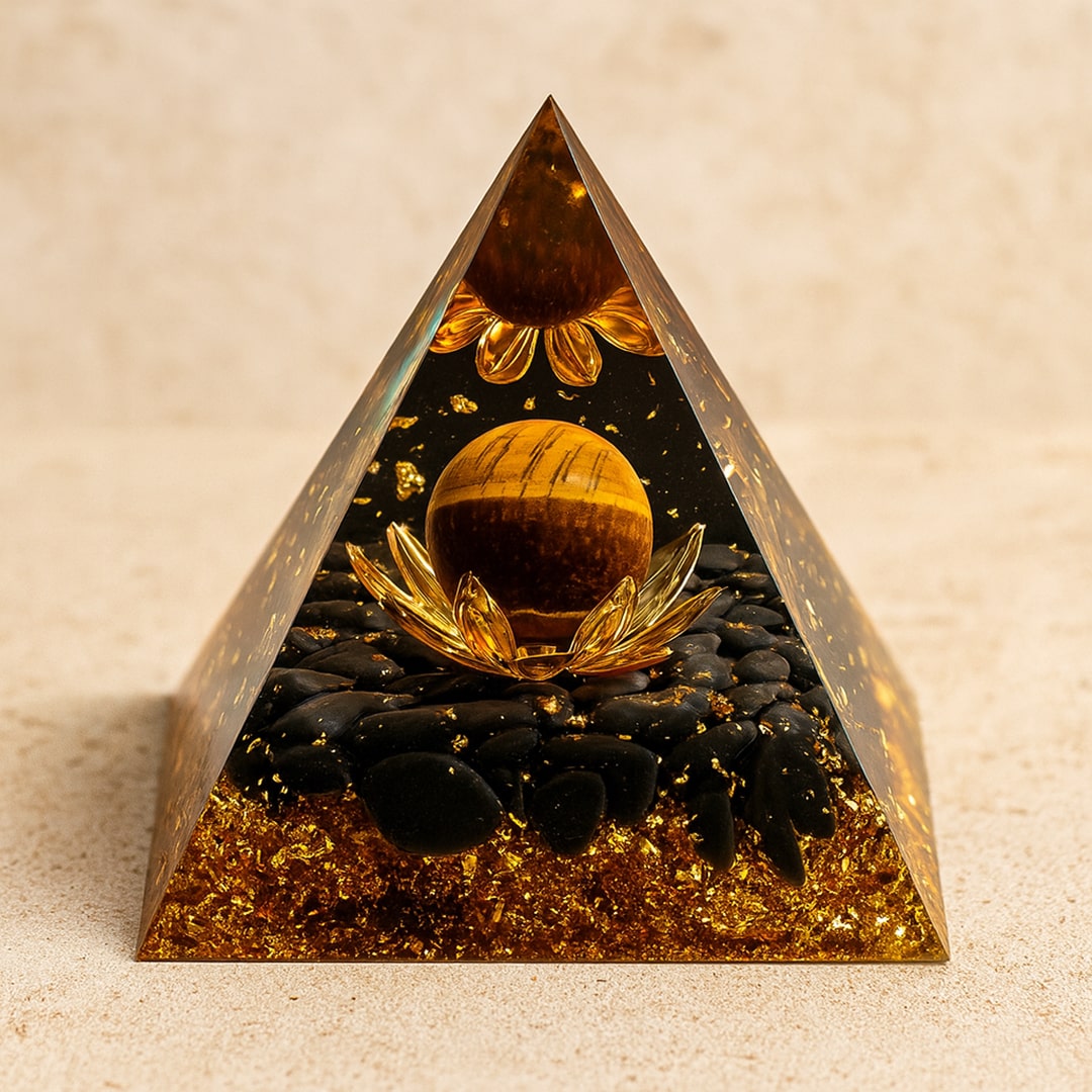 Orgonite "Cassiel" en Obsidienne Noire & Œil de Tigre