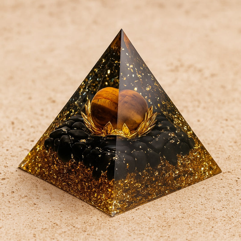 Orgonite "Cassiel" en Obsidienne Noire & Œil de Tigre - - L'Arbre des Chakras