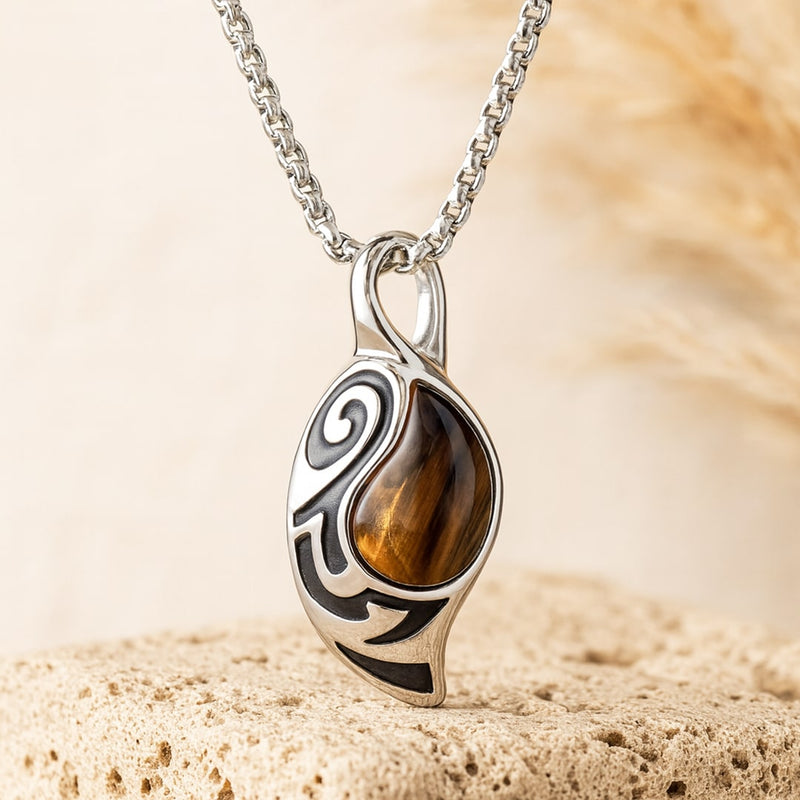 Pendentif "Bouclier Tribal" en Oeil de Tigre