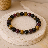 Bracelet "Réussite & Protection" en Oeil de Tigre, Grenat, Tourmaline & Quartz Fumé - - L'Arbre des Chakras