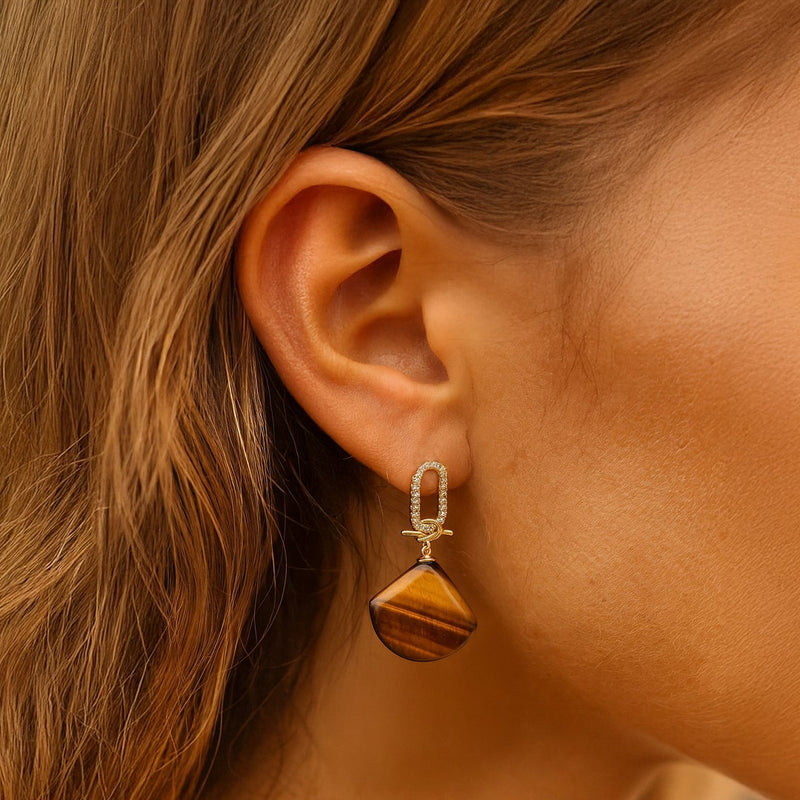 Boucles d'oreilles Pendantes Demi-Lune "Équilibre Intérieur" - Pierres Naturelles