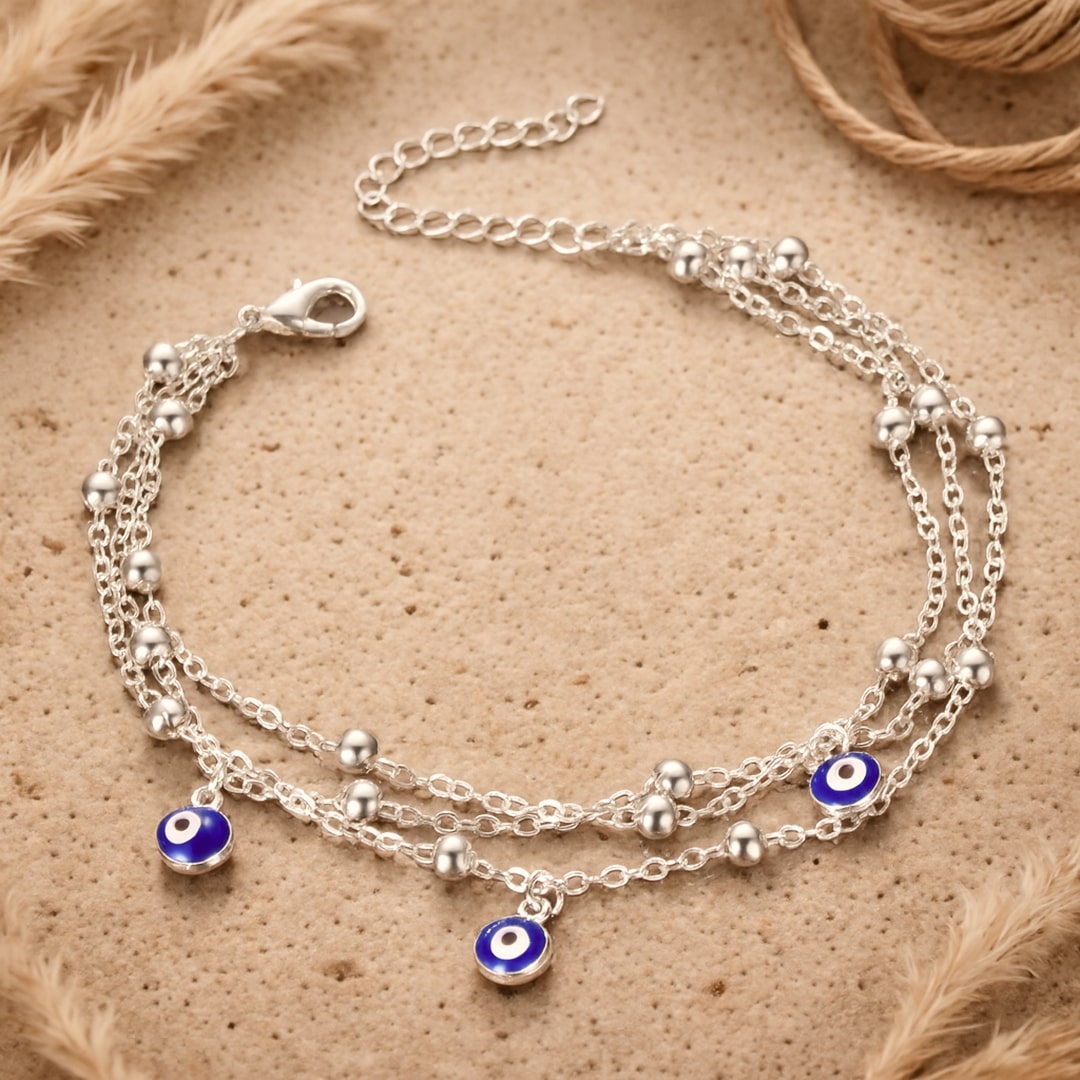 Bracelet de Cheville Oeil Bleu - Argentée - L'Arbre des Chakras