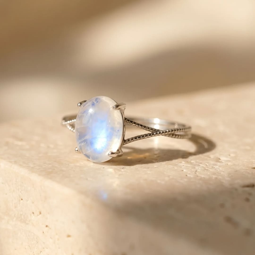 Bague Ajustable "Clarté de l’Âme" en Pierre de Lune - - L'Arbre des Chakras