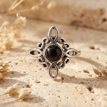 Bague Ajustable "Énergie Mystique" - Noeud de Sorcière & Obsidienne - - L'Arbre des Chakras