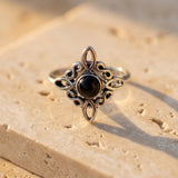Bague Ajustable "Énergie Mystique" - Noeud de Sorcière & Obsidienne - - L'Arbre des Chakras