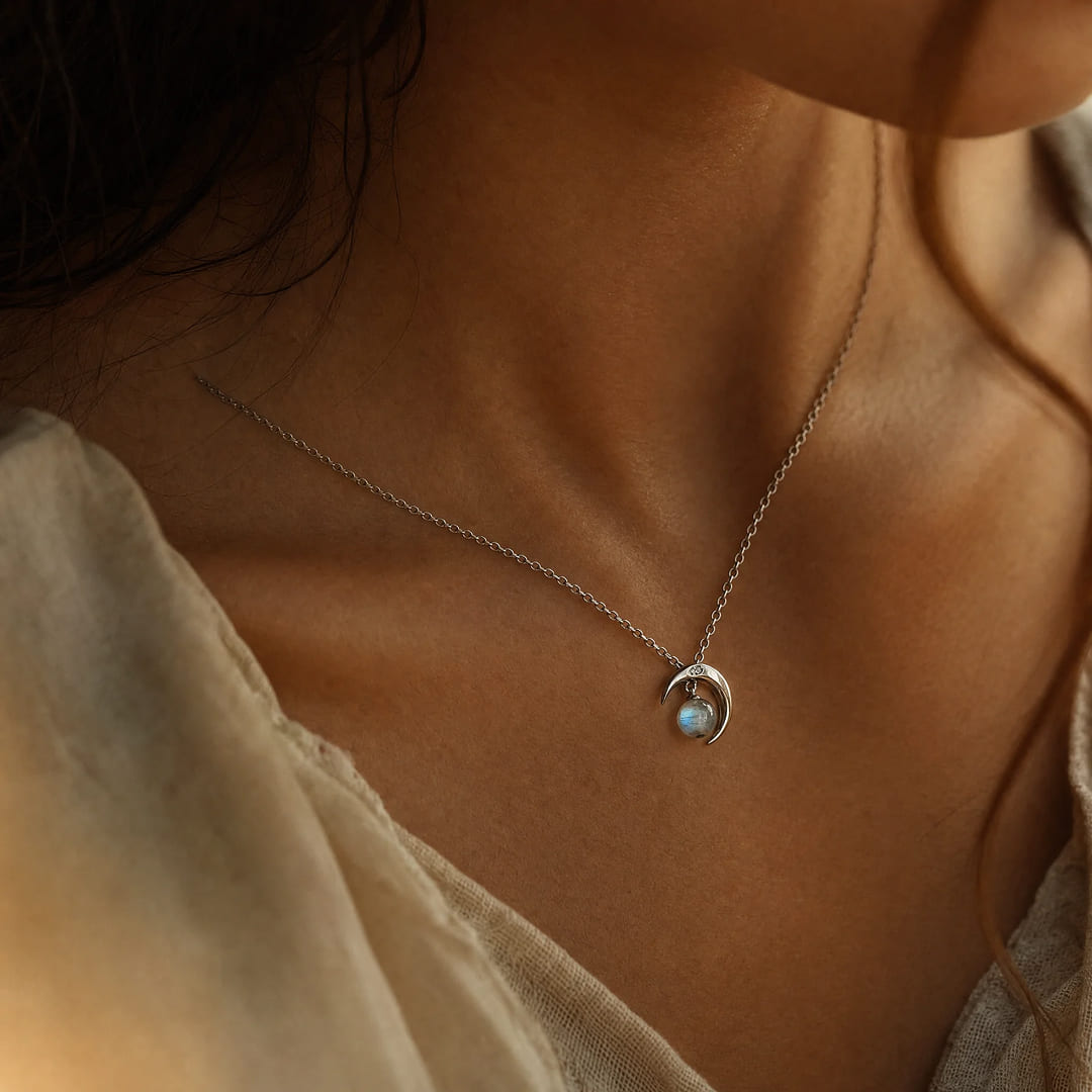 Pendentif "Lune Enchantée" en Labradorite - - L'Arbre des Chakras