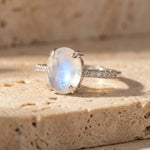 Bague Ajustable "Kirana" en Pierre de Lune & Argent - - L'Arbre des Chakras