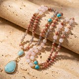 Collier Mala Ethnique en Turquoise, Amazonite, Quartz Rose & Rhodonite - - L'Arbre des Chakras