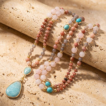 Collier Mala Ethnique en Turquoise, Amazonite, Quartz Rose & Rhodonite - - L'Arbre des Chakras