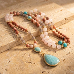 Collier Mala Ethnique en Turquoise, Amazonite, Quartz Rose & Rhodonite - - L'Arbre des Chakras