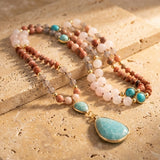 Collier Mala Ethnique en Turquoise, Amazonite, Quartz Rose & Rhodonite - - L'Arbre des Chakras