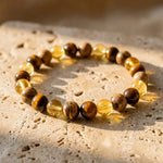Bracelet "Protection & Prospérité" en Oeil de Tigre, Citrine & Jaspe Paysage - 17cm - L'Arbre des Chakras
