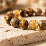 Bracelet "Protection & Prospérité" en Oeil de Tigre, Citrine & Jaspe Paysage - - L'Arbre des Chakras