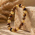 Bracelet "Protection & Prospérité" en Oeil de Tigre, Citrine & Jaspe Paysage - - L'Arbre des Chakras