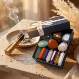Coffret Reiki - Lot de 7 Pierres Naturelles & 7 Doubles Pointes - - L'Arbre des Chakras