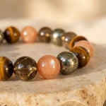 Bracelet "Énergie Solaire" en Quartz Fumé, Oeil de Tigre & Quartz Rutile Doré - - L'Arbre des Chakras