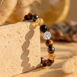 Bracelet "Force & Lumière" en Oeil de Tigre, Citrine, Hématite & Obsidienne - - L'Arbre des Chakras