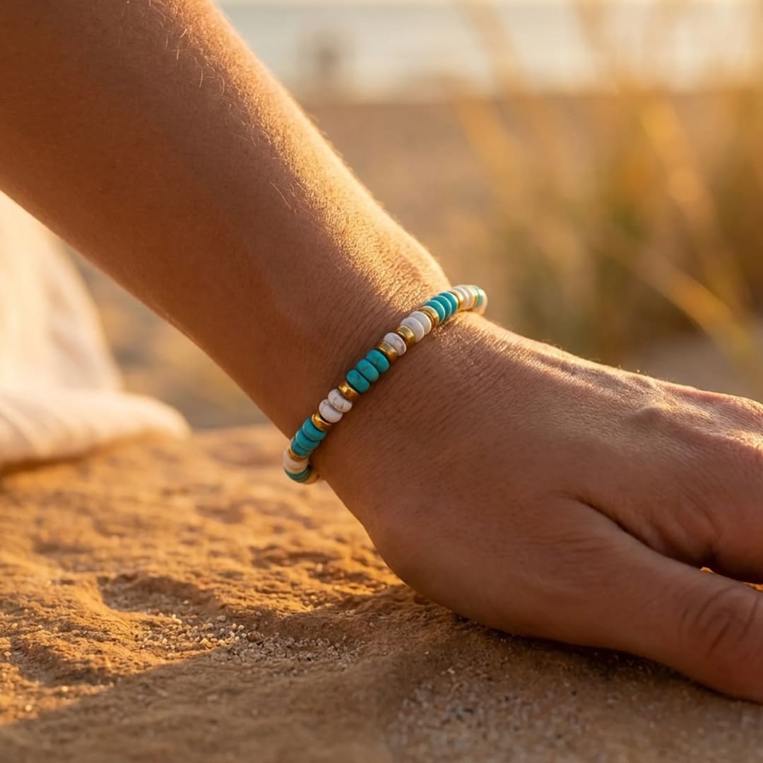 Bracelet "Vibration" en Turquoise & Howlite - - L'Arbre des Chakras