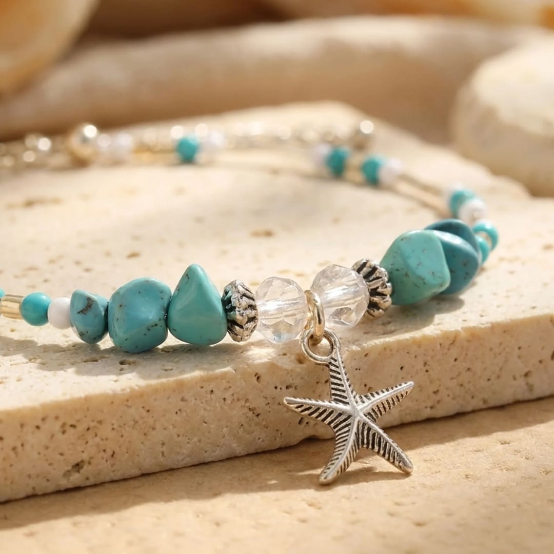 Bracelet de Cheville Étoile de Mer en Turquoise - - L'Arbre des Chakras