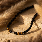 Collier "Bouclier de Sagesse" en Obsidienne Noire & Oeil de Tigre - - L'Arbre des Chakras
