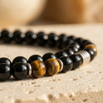 Collier "Bouclier de Sagesse" en Obsidienne Noire & Oeil de Tigre - - L'Arbre des Chakras