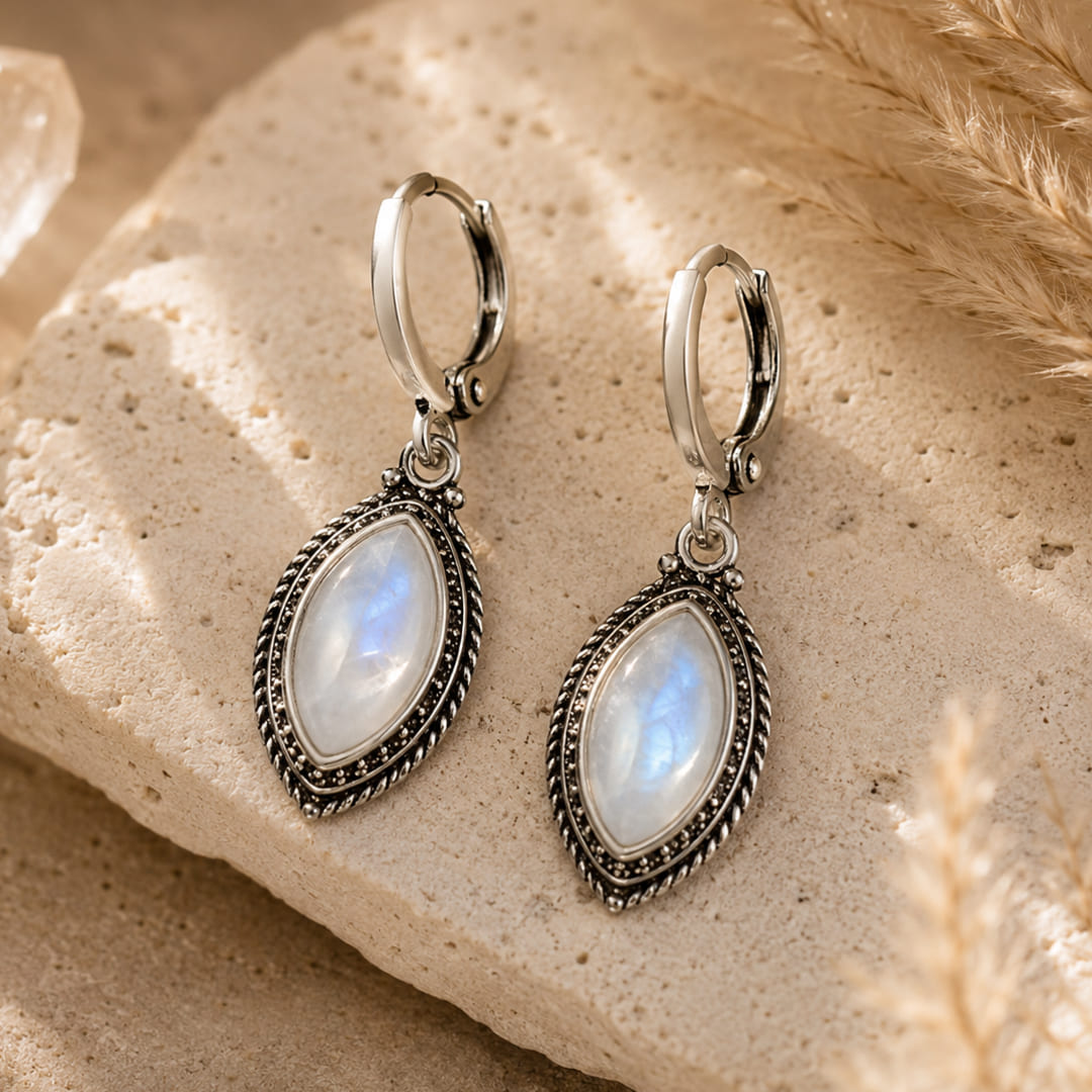 Boucles d'Oreilles "Calme & Lumière" en Pierre de Lune - - L'Arbre des Chakras