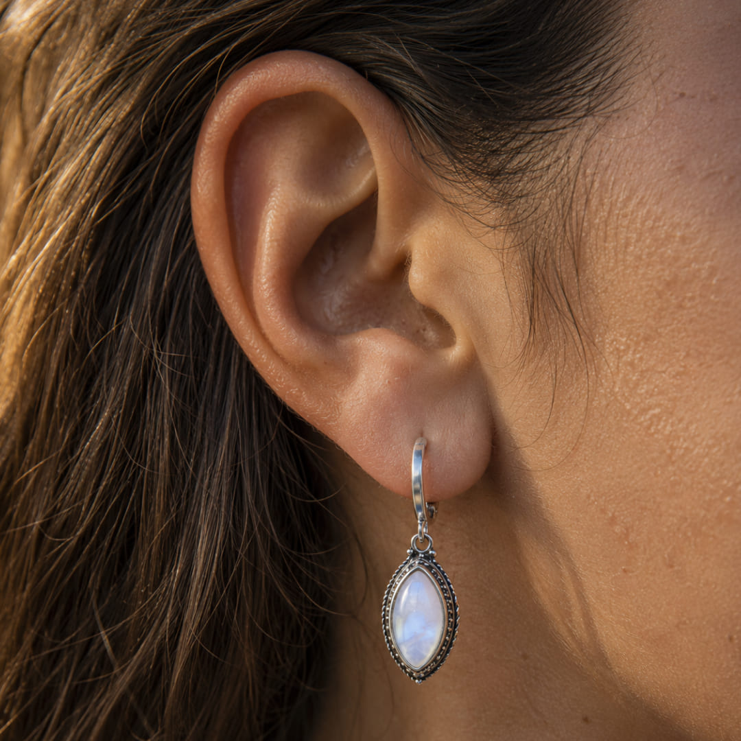 Boucles d'Oreilles "Calme & Lumière" en Pierre de Lune - - L'Arbre des Chakras