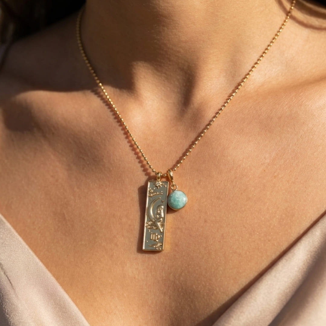 Collier Rectangle - Signe Astrologique et sa Pierre Naturelle - - L'Arbre des Chakras