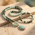 Collier Mala "Lâcher Prise" en Amazonite & Turquoise Africaine - Collier Mala + Bracelet - L'Arbre des Chakras