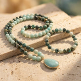 Collier Mala "Lâcher Prise" en Amazonite & Turquoise Africaine - Collier Mala + Bracelet - L'Arbre des Chakras