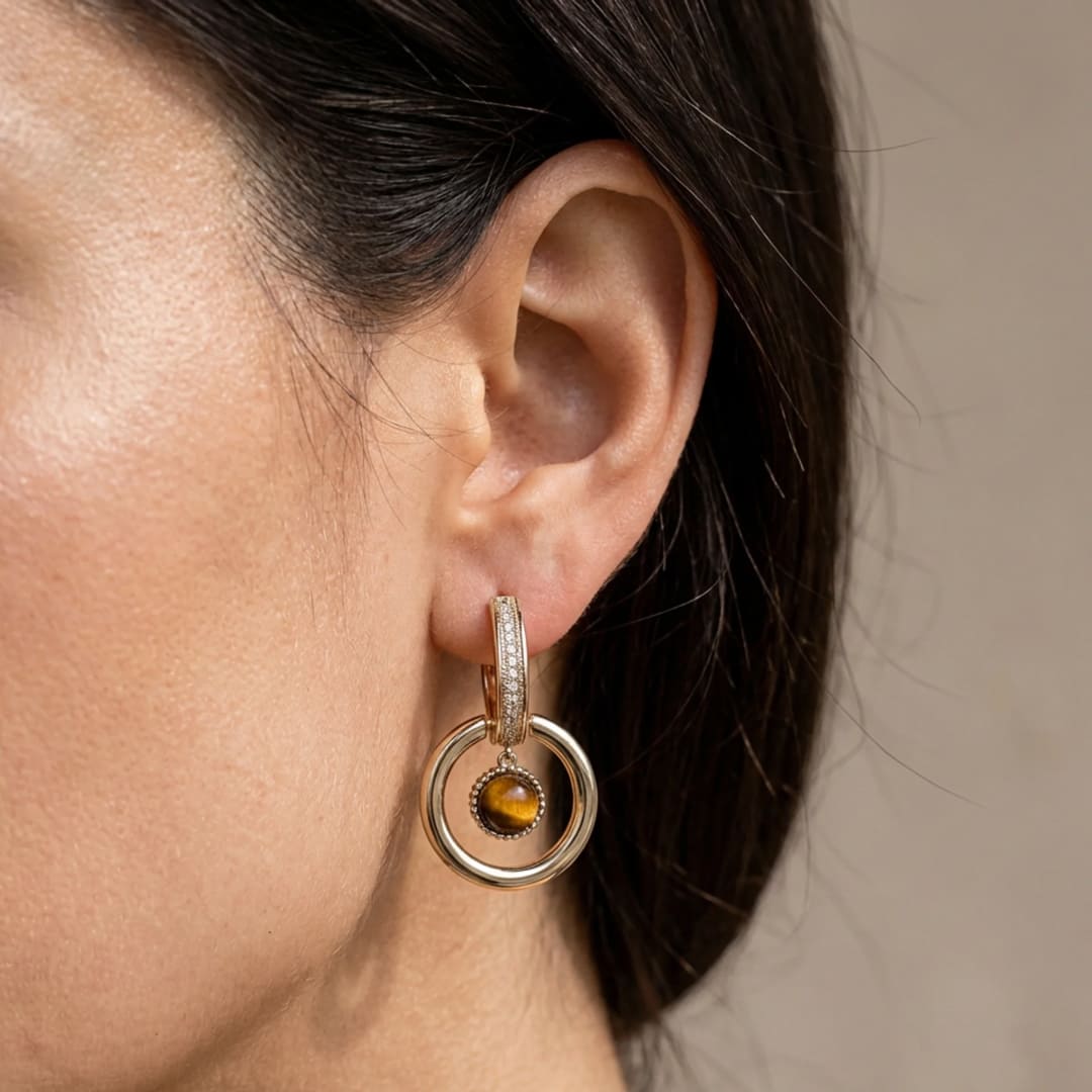 Boucles d’Oreilles "Éclat Félin" en Œil de Tigre - - L'Arbre des Chakras