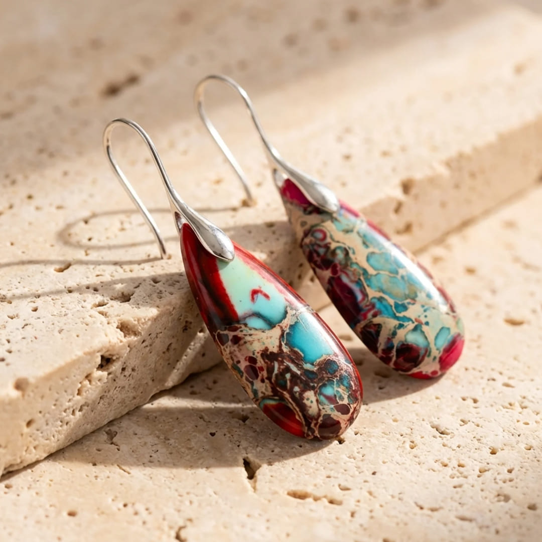 Boucles d'Oreilles Larmes en Jaspe - - L'Arbre des Chakras