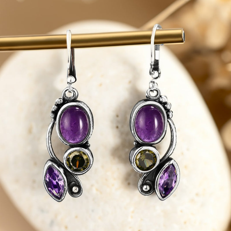 Boucles d'Oreilles "Cascade de Sérénité" en Améthyste & Péridot - - L'Arbre des Chakras